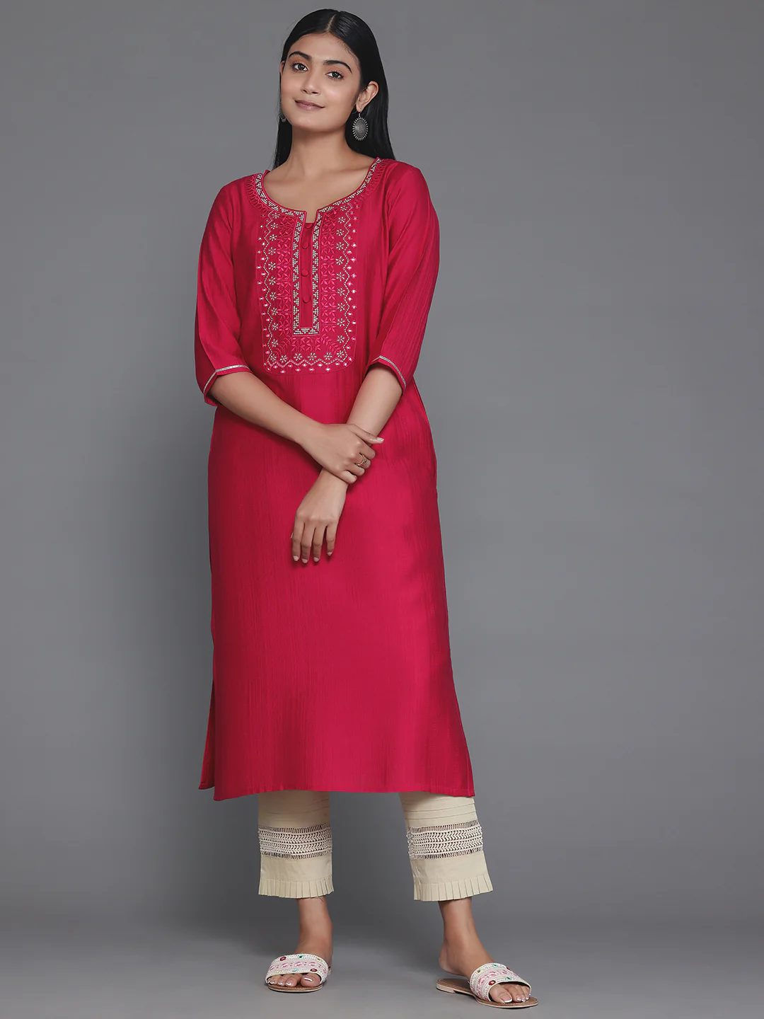 1_018eaf92-8a90-4da0-ada1-7a4449d2c7ab.webp Pink Yoke Design Silk Blend Straight Kurta - Image 1