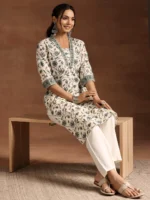 Off White Printed Cotton Straight Kurta - Image 2