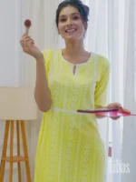 Yellow Printed Cotton Kurta - Image 3