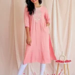 Pink Yoke Design Rayon Straight Kurta
