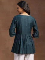 Green Solid Rayon A-line Kurti - Image 4