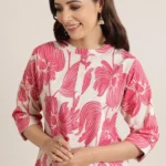 Pink Printed Cotton Straight Short Kurti