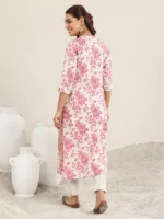 Pink Printed Cotton Straight Kurta - Image 4