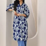 Indigo Printed Cotton Straight Kurta