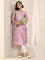 Lavender Printed Silk Blend Straight Kurta - Image 2