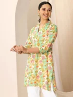 Multicoloured Printed Cotton Blend Straight Short Kurti