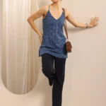 Blue Printed Cotton Blend Straight Short Kurti