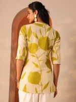 Off White Printed Cotton Straight Short Kurti - Image 3