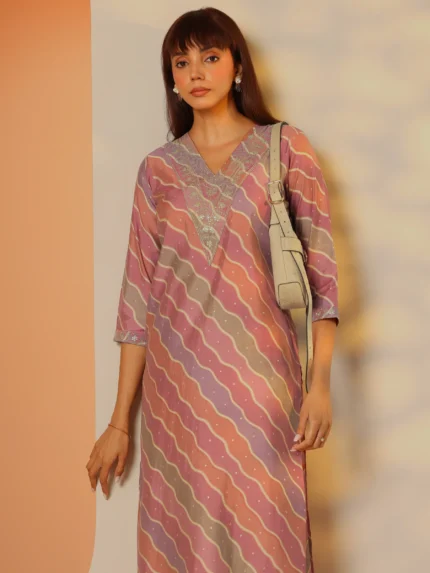 Multi Printed Silk Blend Straight Kurta