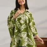 Green Printed Cotton Straight Short Kurti