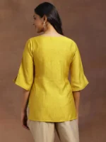 Yellow Solid Silk Blend Straight Kurti - Image 3