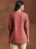 Pink Printed Cotton Straight Kurti - Image 5