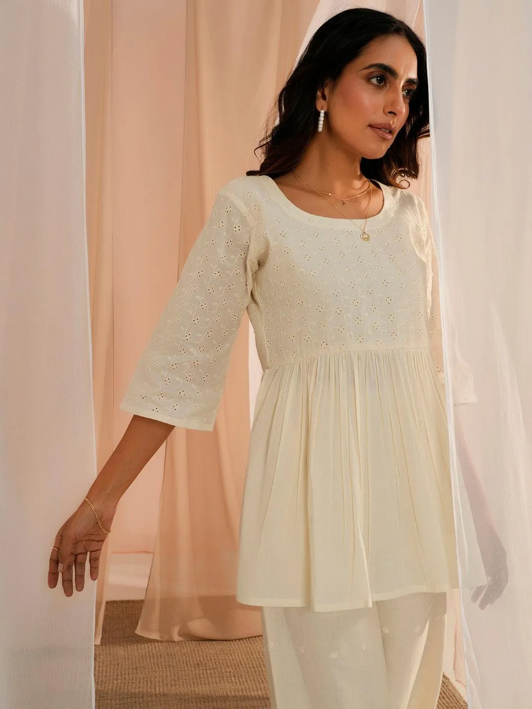 4_9d2d79c8-5a27-47ab-a6bf-daf1be5771ab.webp Off White Embroidered Cotton A-Line Kurti - Image 1