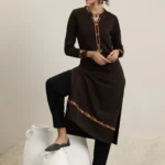 Black Embroidered Wool Straight Kurta