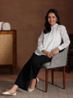 White Embroidered Cotton Straight Kurti - Image 2