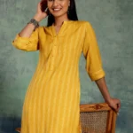 Yellow Woven Design Rayon Straight Kurta
