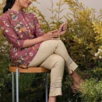 Pink Printed Silk Blend A-Line Kurti