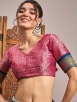 Teal Woven Viscose Saree with Unstitched Blouse - Image 2