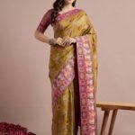 Mustard Woven Viscose Saree with Unstitched Blouse