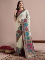 Off White Woven Viscose Saree with Unstitched Blouse