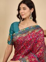 Pink Woven Viscose Saree with Unstitched Blouse - Image 4