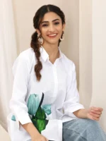 White Cotton Blend Straight Short Kurti