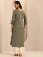 Taupe Printed Cotton Blend Straight Kurta - Image 3