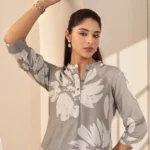 Grey Printed Rayon Straight Tunic