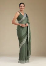 Mehendi Zariwork Satin Saree - Image 3