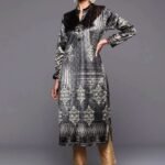 Grey Printed Velvet Straight Kurta