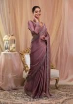 Lavender Stonework Crepe Designer Saree - Image 3