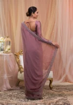 Lavender Stonework Crepe Designer Saree - Image 2