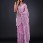 Lavender Threadwork Net Saree