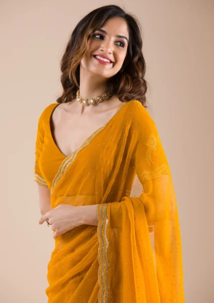 Mustard Stonework Chiffon Saree