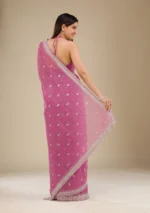 Onion Pink Zariwork Tissue Saree - Image 3