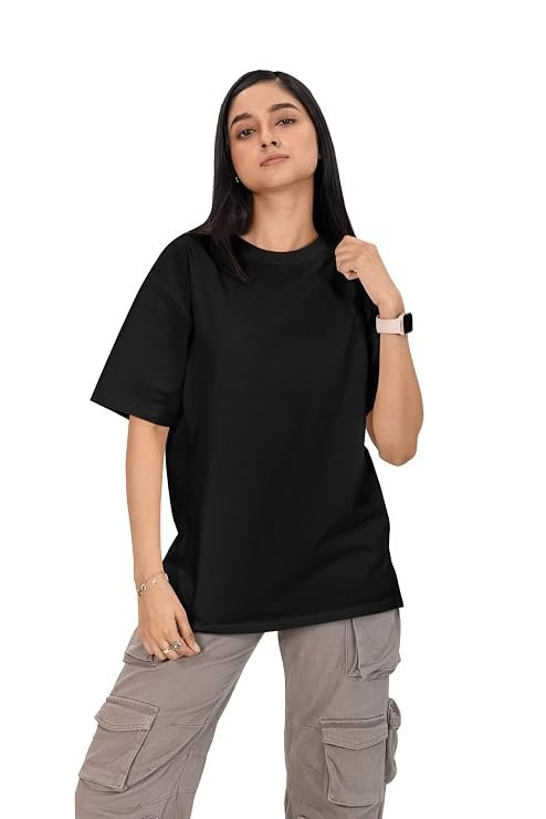 61Ey3XTkK5L._SY741_.jpg Women's Plain T-Shirt - Regular Fit Round Neck Short Sleeve Cotton Blend Tee - Image 1